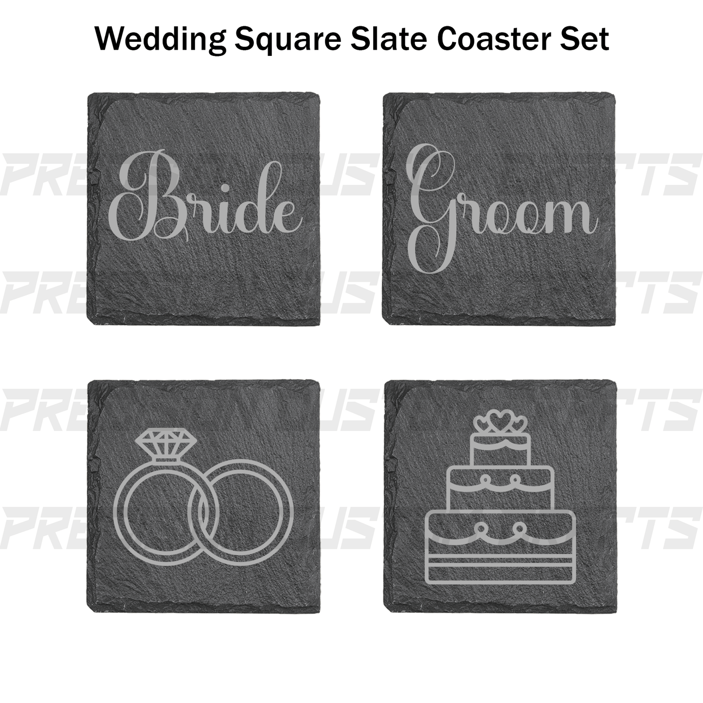 Wedding Coaster Set Bamboo or Slate (4 Pack) - Precision Custom Crafts