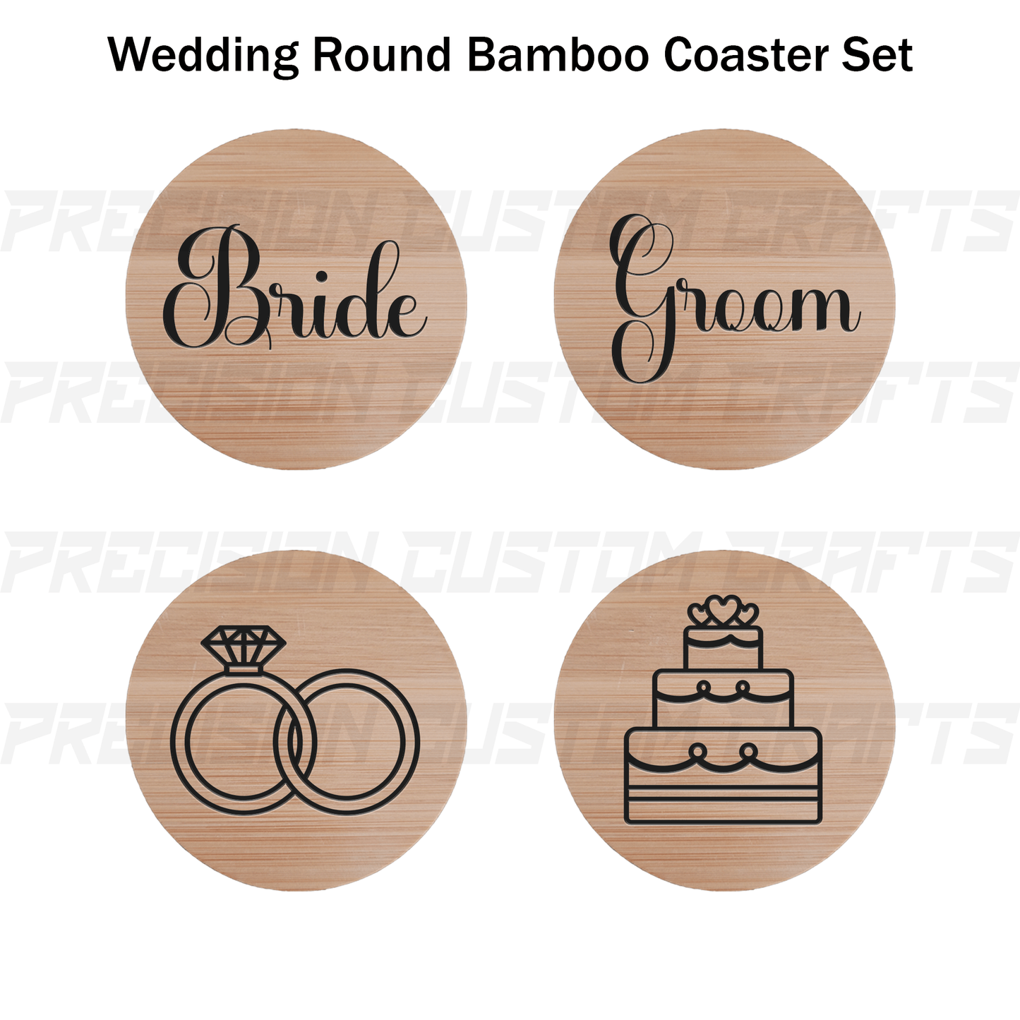 Wedding Coaster Set Bamboo or Slate (4 Pack) - Precision Custom Crafts