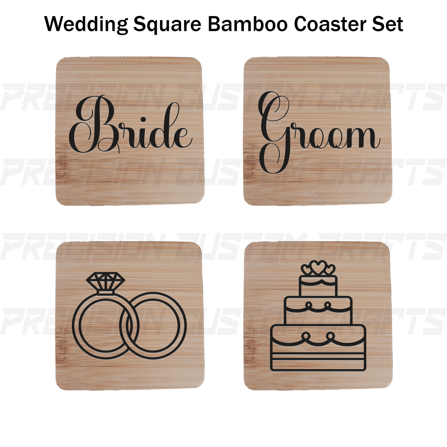 Wedding Coaster Set Bamboo or Slate (4 Pack) - Precision Custom Crafts