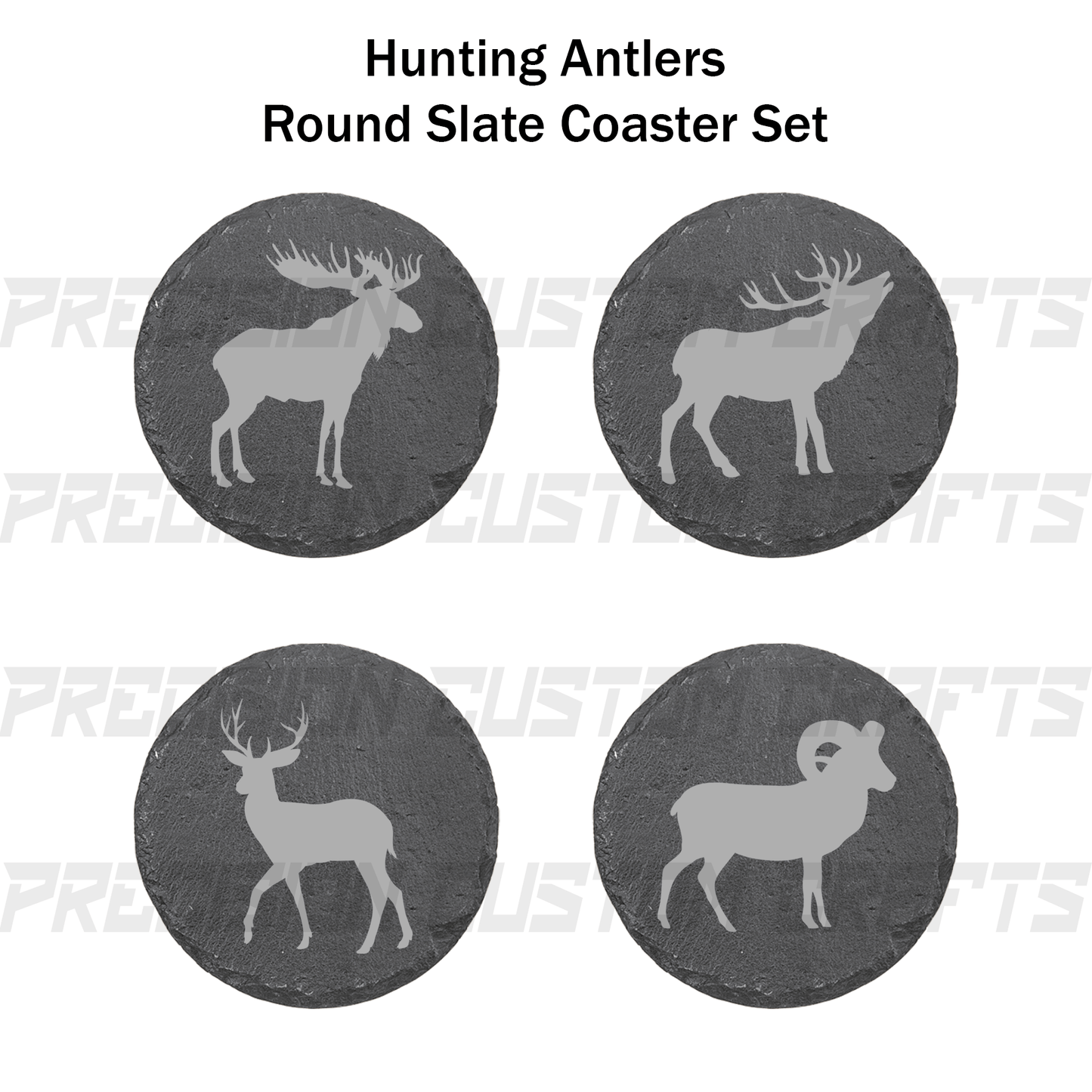 Antler Hunter Coaster Set Bamboo or Slate (4 Pack) - Precision Custom Crafts