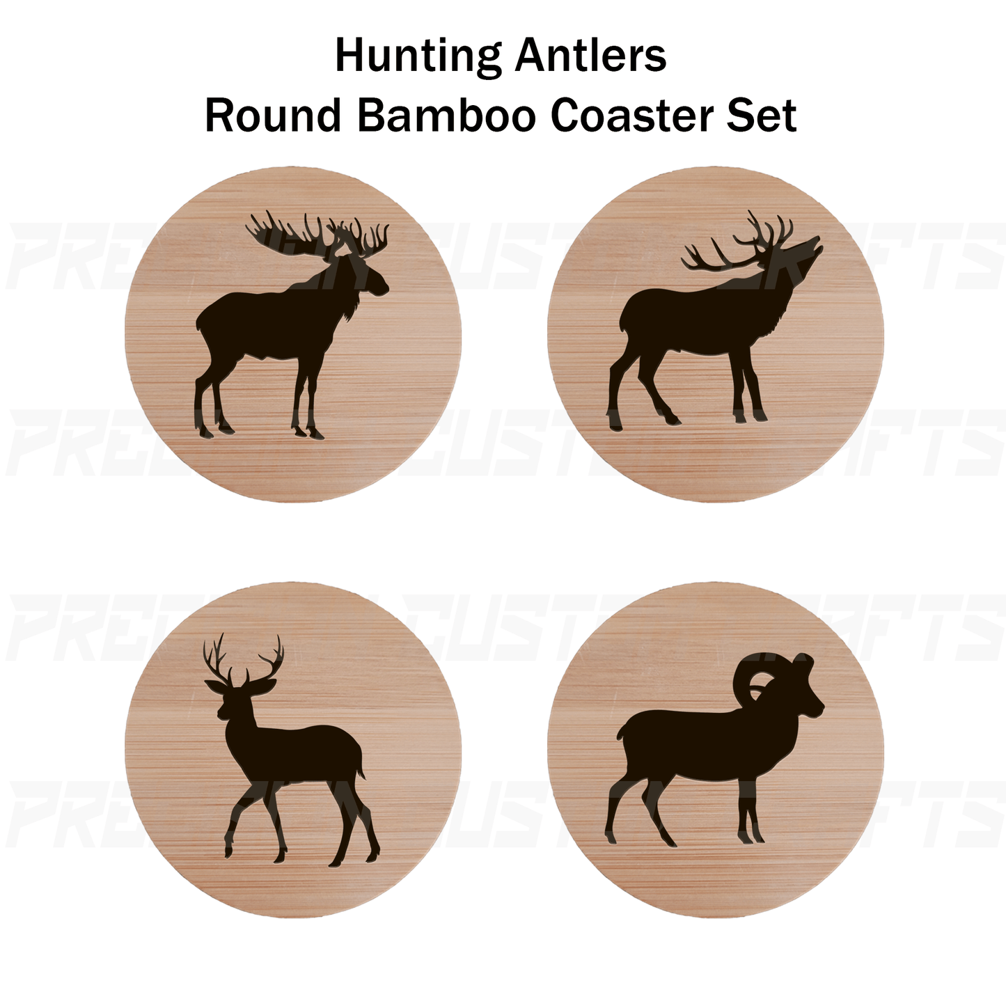 Antler Hunter Coaster Set Bamboo or Slate (4 Pack) - Precision Custom Crafts