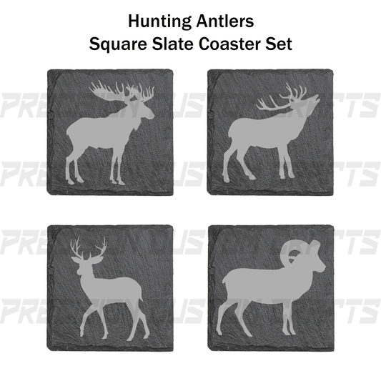 Antler Hunter Coaster Set Bamboo or Slate (4 Pack) - Precision Custom Crafts