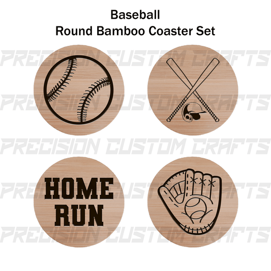 Baseball Coaster Set Bamboo or Slate (4 Pack) - Precision Custom Crafts