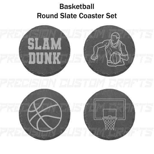 Basketball Coaster Set Bamboo or Slate (4 Pack) - Precision Custom Crafts