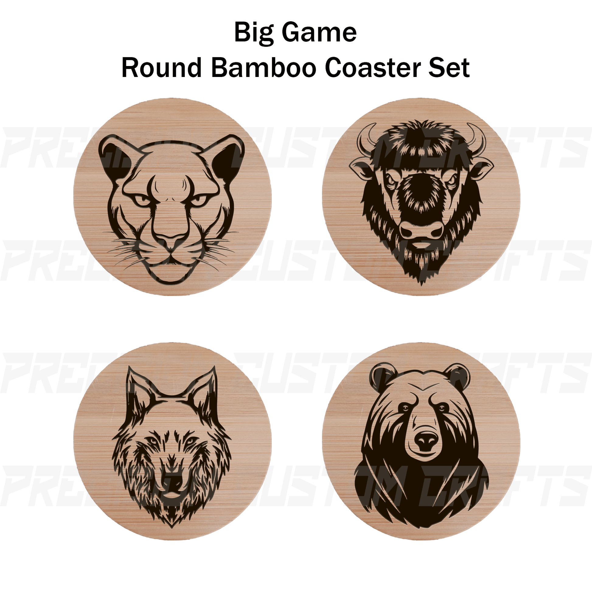 Big Game Hunter Coaster Set Bamboo or Slate (4 Pack) - Precision Custom Crafts