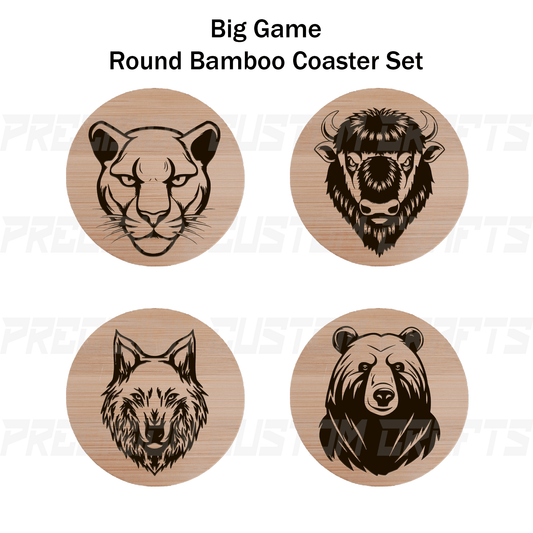 Big Game Hunter Coaster Set Bamboo or Slate (4 Pack) - Precision Custom Crafts