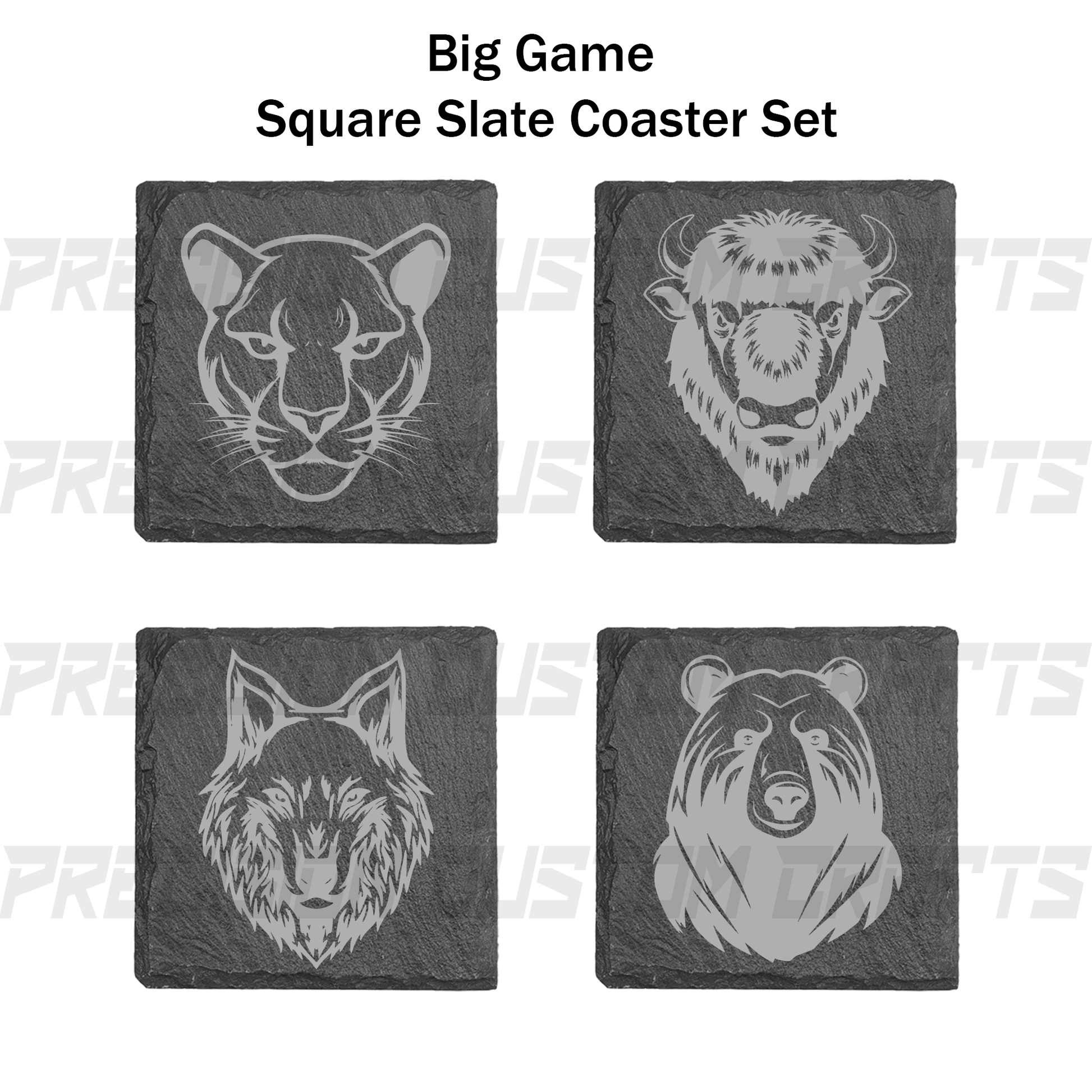 Big Game Hunter Coaster Set Bamboo or Slate (4 Pack) - Precision Custom Crafts