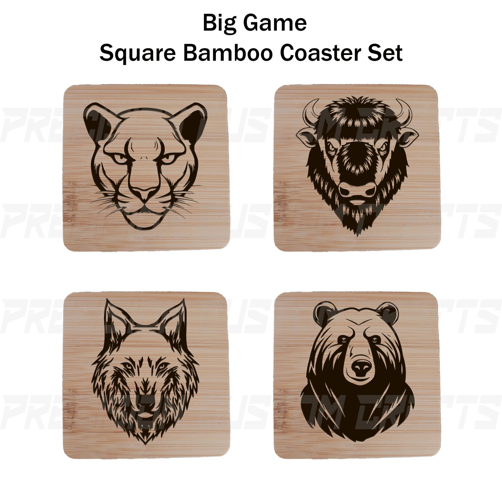 Big Game Hunter Coaster Set Bamboo or Slate (4 Pack) - Precision Custom Crafts