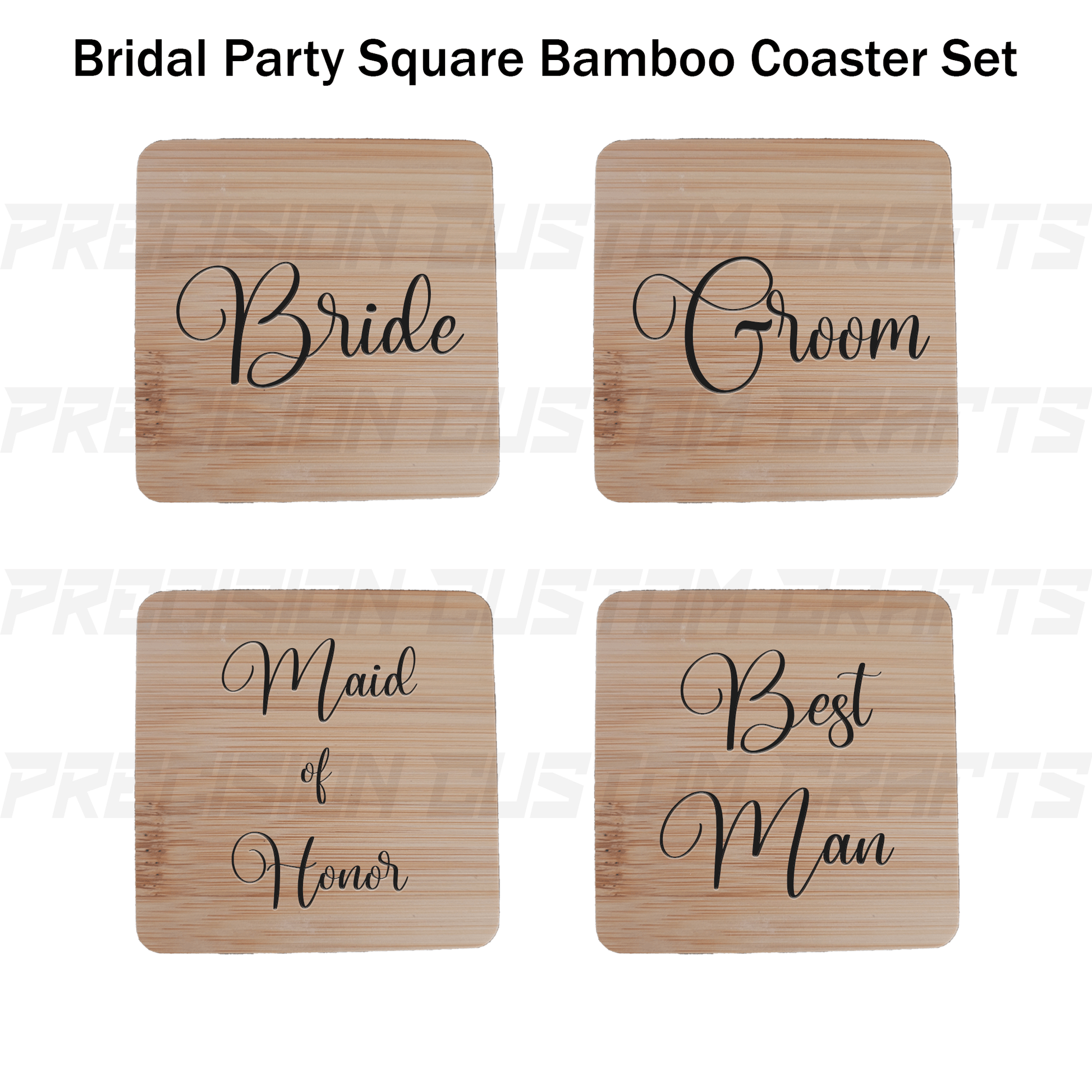 Bridal Party Coaster Set Bamboo or Slate (4 Pack) - Precision Custom Crafts