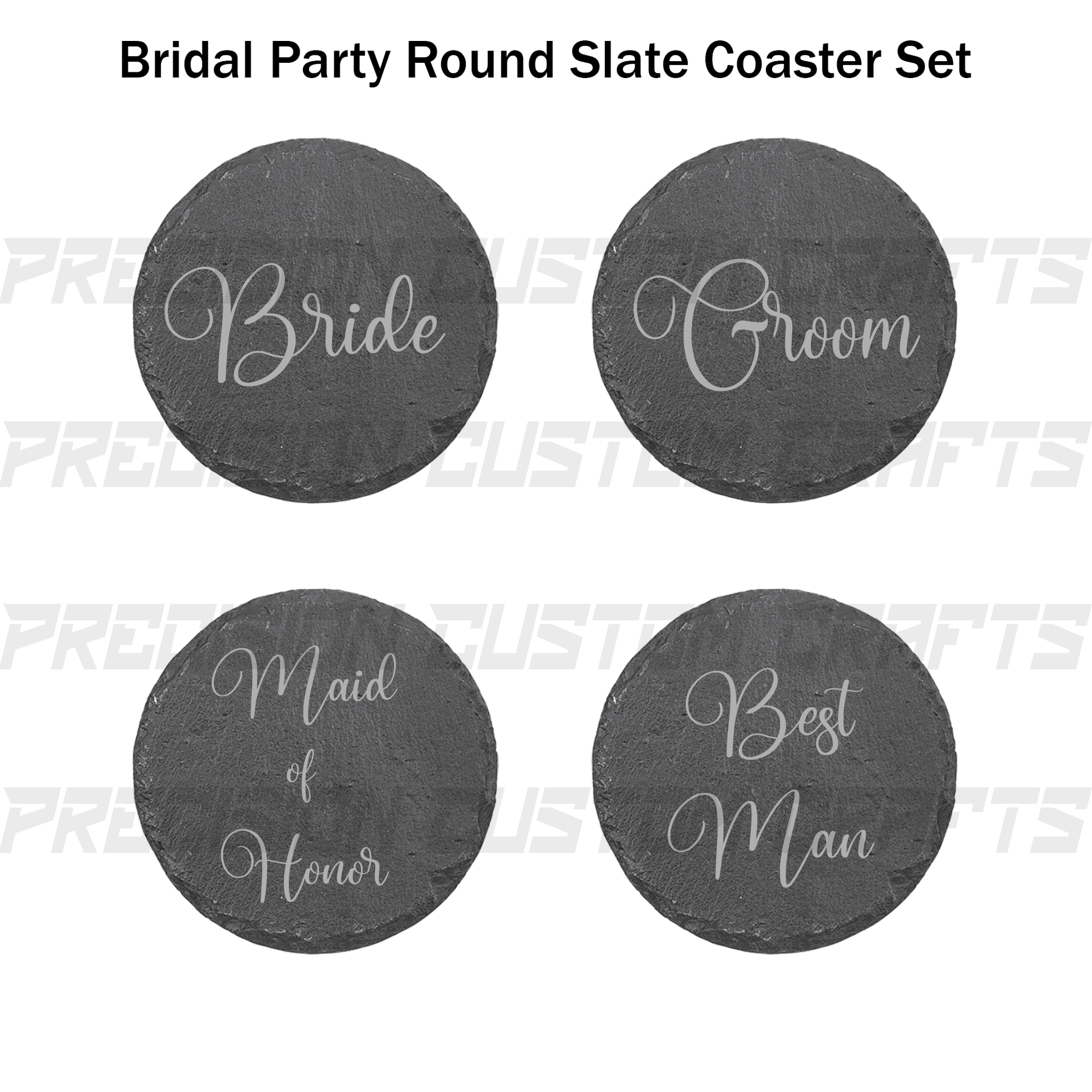 Bridal Party Coaster Set Bamboo or Slate (4 Pack) - Precision Custom Crafts