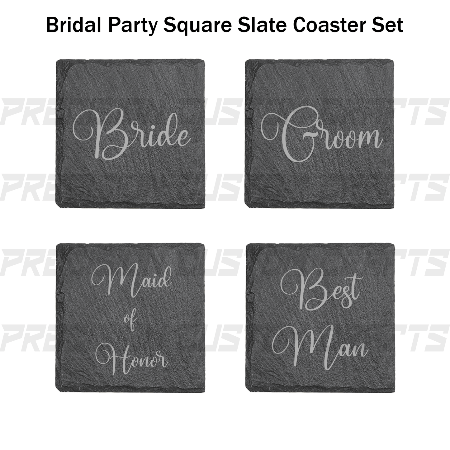 Bridal Party Coaster Set Bamboo or Slate (4 Pack) - Precision Custom Crafts