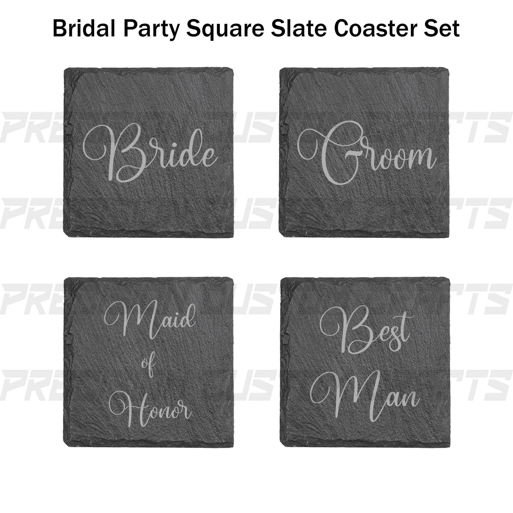 Bridal Party Coaster Set Bamboo or Slate (4 Pack) - Precision Custom Crafts