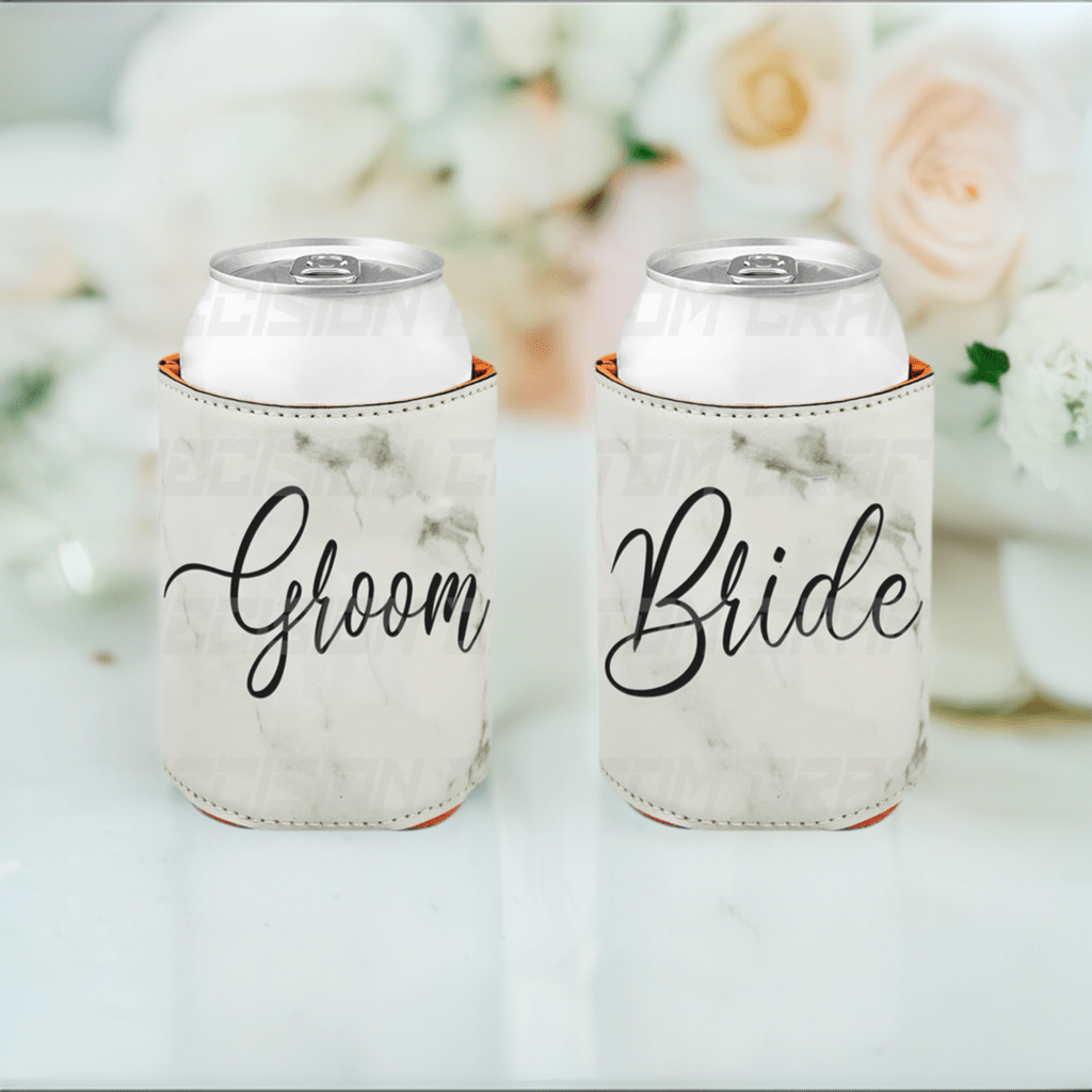 Bride & Groom Leatherette Beverage Holder - Precision Custom Crafts