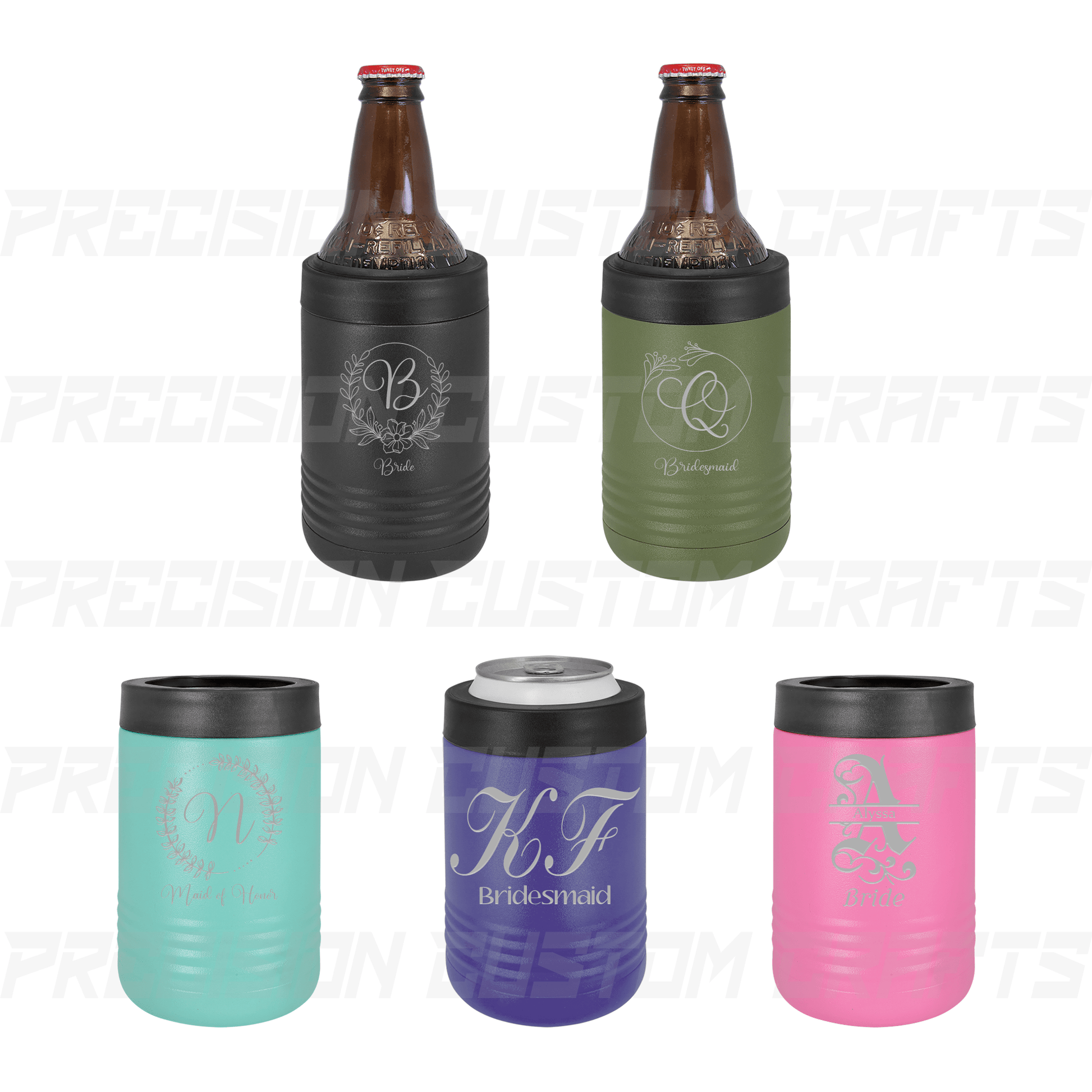 Bride/Maid of Honor/Bridesmaid Monogram Stainless Steel Koozie - Precision Custom Crafts