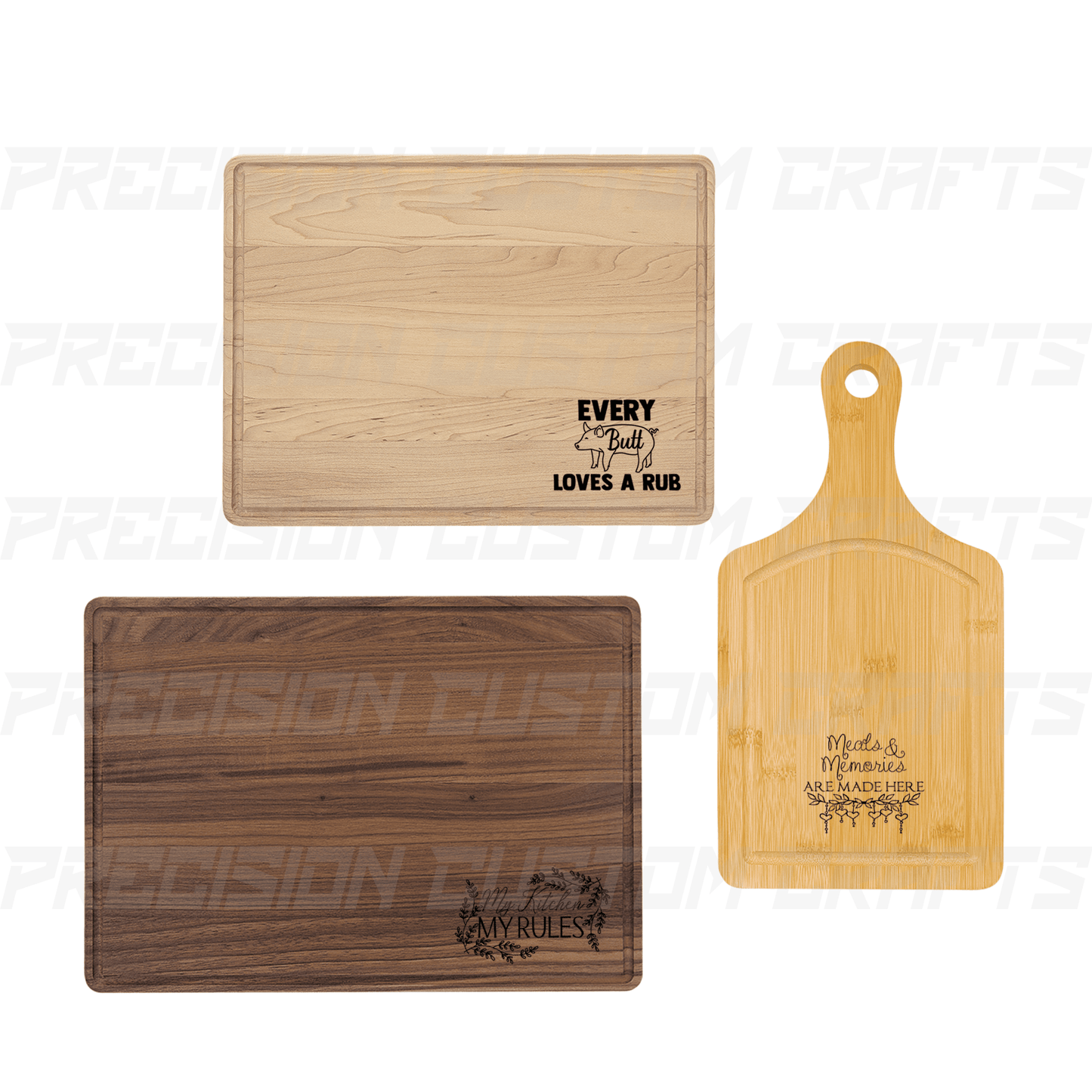 Cutting Boards Corner Image- Walnut, Maple and Bamboo - Precision Custom Crafts