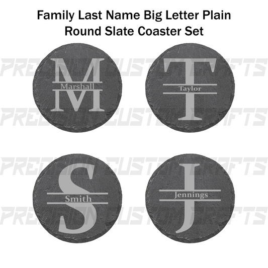 Family Last Name Big Letter Plain Coaster Set Bamboo or Slate (4 Pack) - Precision Custom Crafts