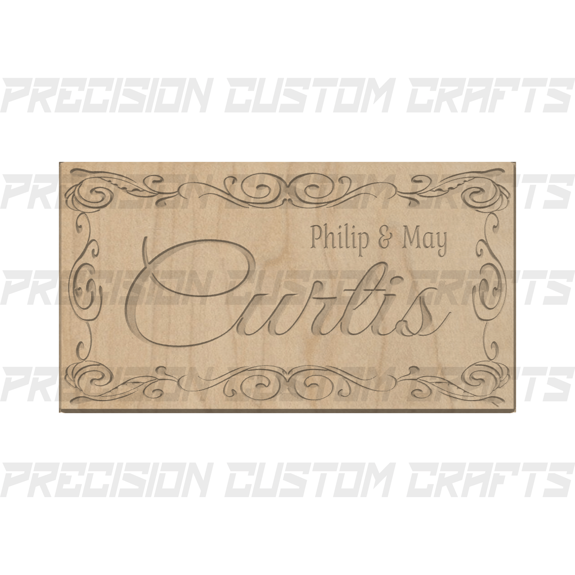 Family Name with Decorative Border Carved Wood Sign - Precision Custom Crafts