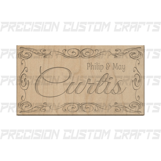 Family Name with Decorative Border Carved Wood Sign - Precision Custom Crafts