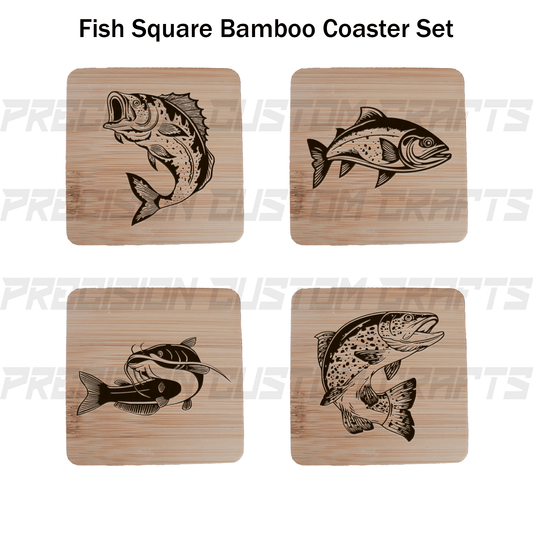 Fish Coaster Set Bamboo or Slate (4 Pack) - Precision Custom Crafts