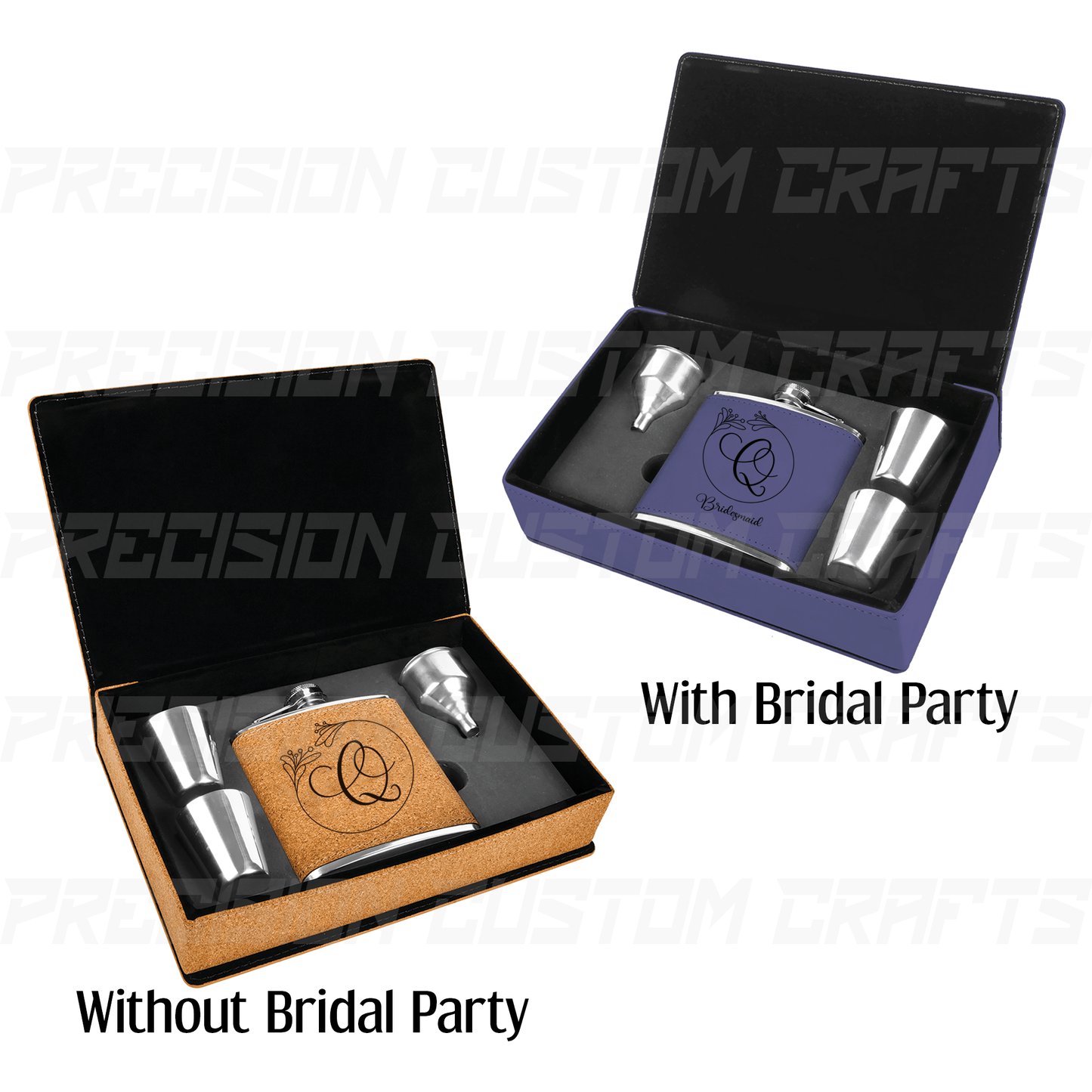 Flask Set Gift Box - Bride, Maid of Honor, Bridesmaid, ect. - Precision Custom Crafts