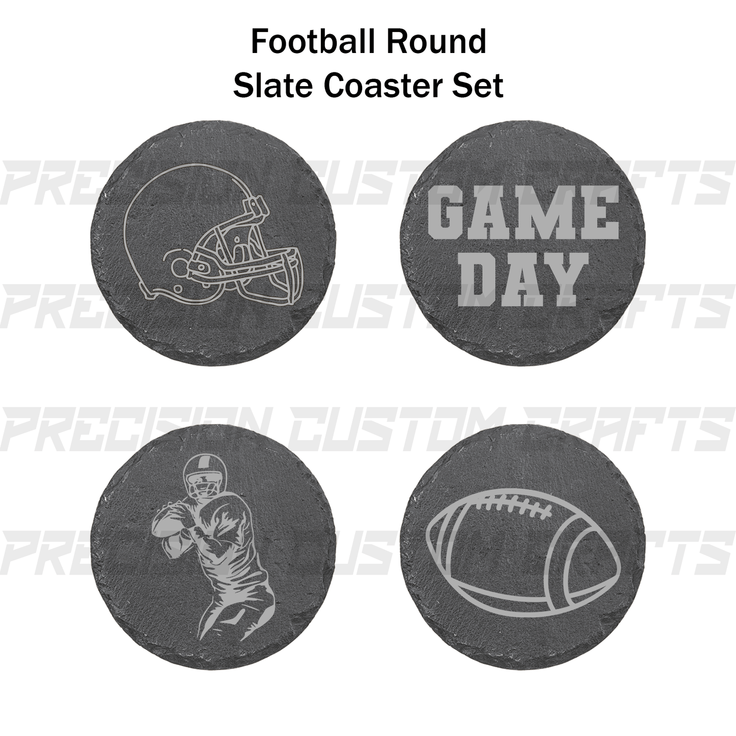 Football Coaster Set Bamboo or Slate (4 Pack) - Precision Custom Crafts