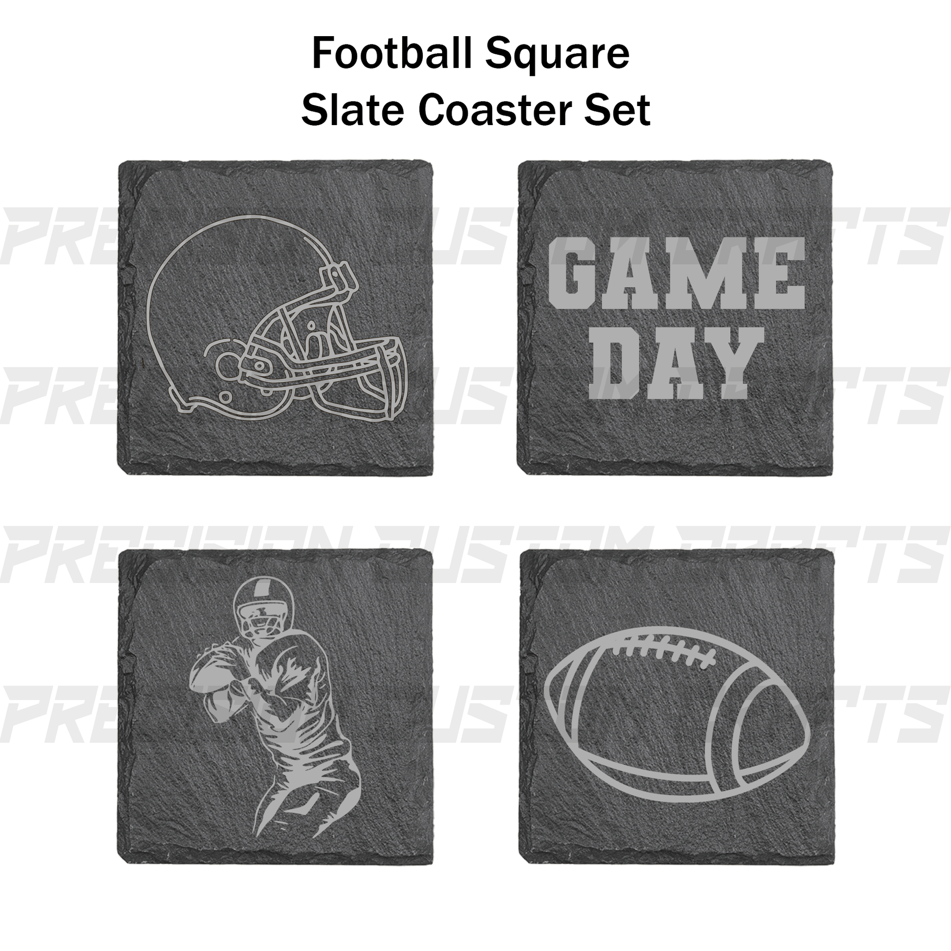 Football Coaster Set Bamboo or Slate (4 Pack) - Precision Custom Crafts