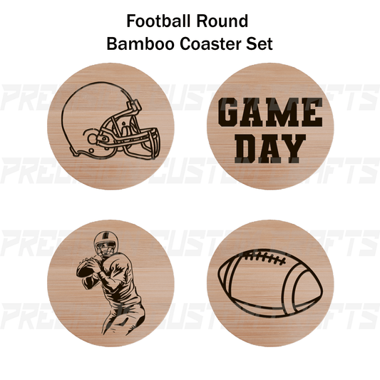 Football Coaster Set Bamboo or Slate (4 Pack) - Precision Custom Crafts