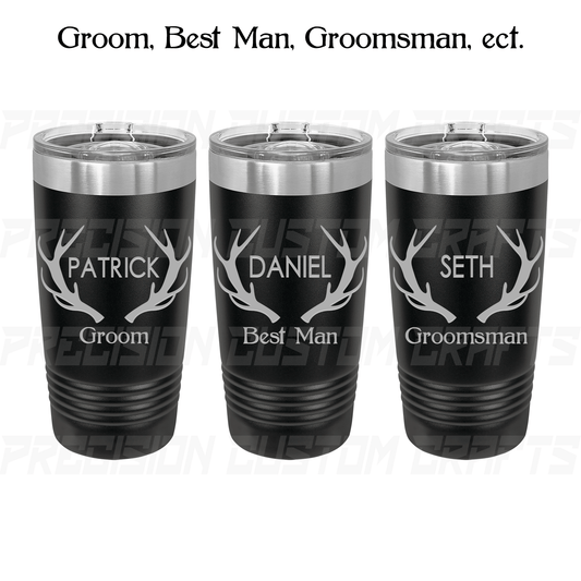 Groom/Best Man/Groomsman Antlers Stainless Steel Tumbler 20oz - Precision Custom Crafts