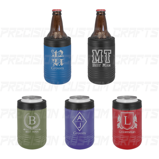 Groom/Best Man/Groomsman Monogram Stainless Steel Koozie - Precision Custom Crafts