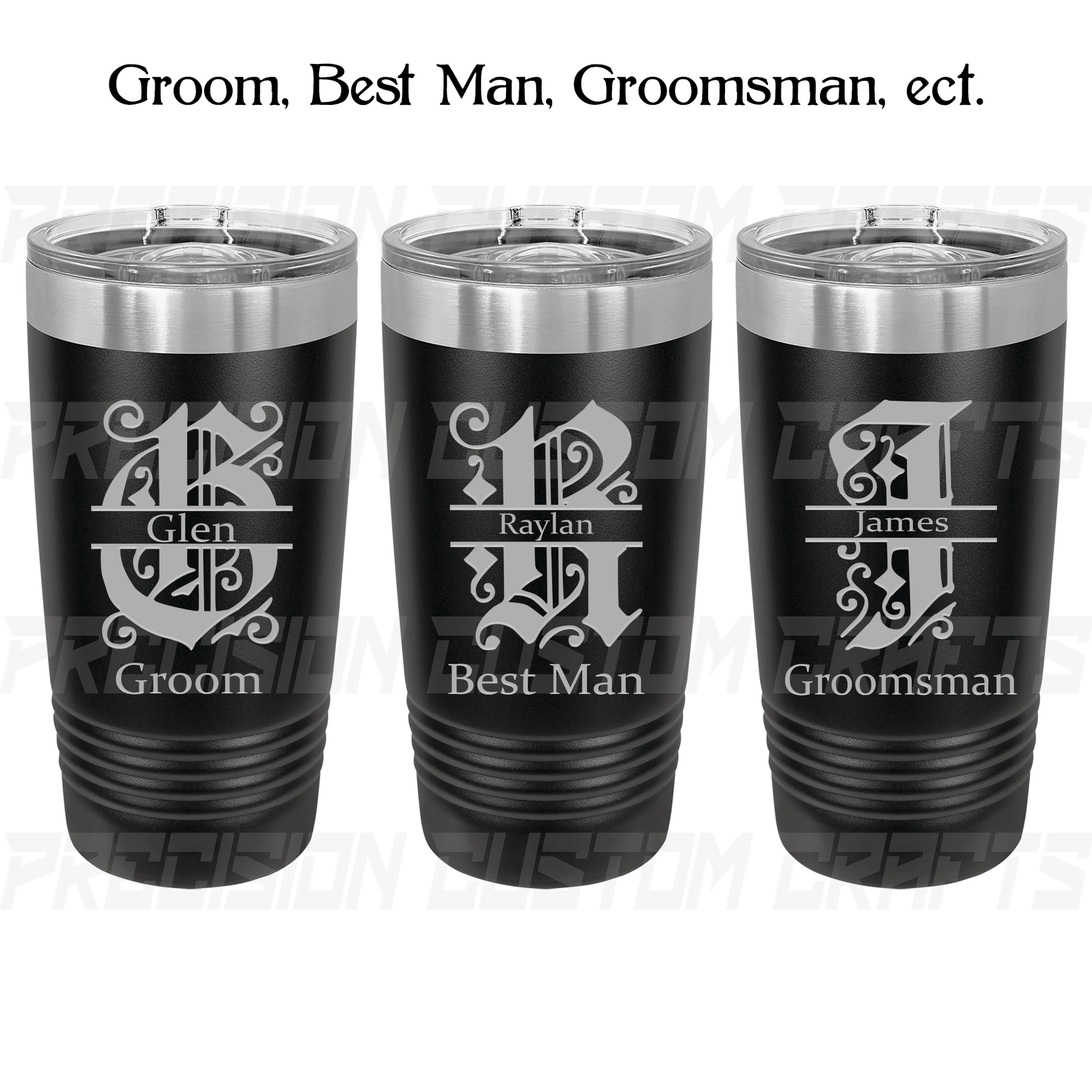 Groom/Best Man/Groomsman Monogram Stainless Steel Tumbler 20oz - Precision Custom Crafts