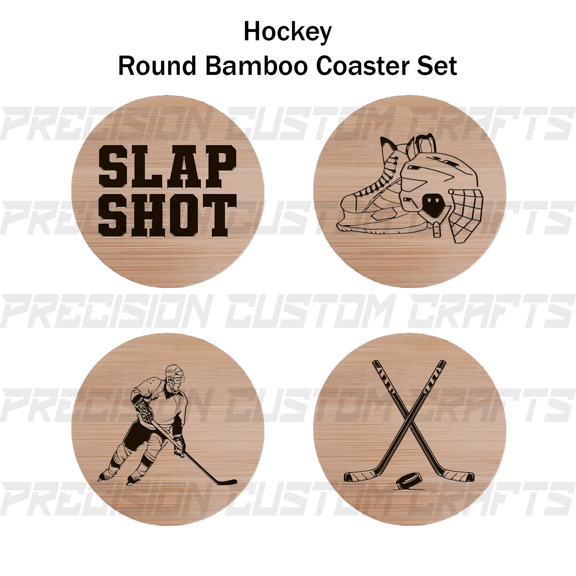 Hockey Coaster Set Bamboo or Slate (4 Pack) - Precision Custom Crafts