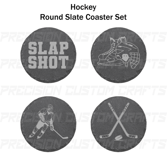 Hockey Coaster Set Bamboo or Slate (4 Pack) - Precision Custom Crafts