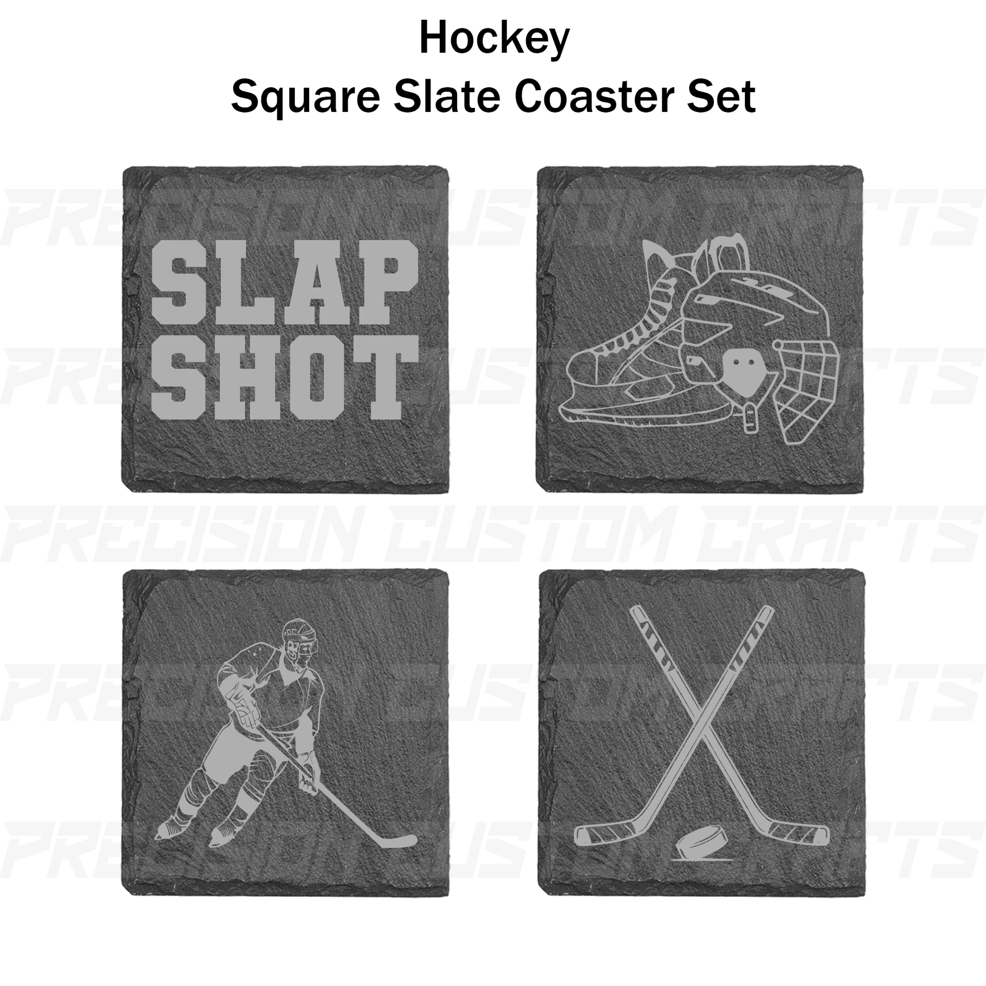 Hockey Coaster Set Bamboo or Slate (4 Pack) - Precision Custom Crafts