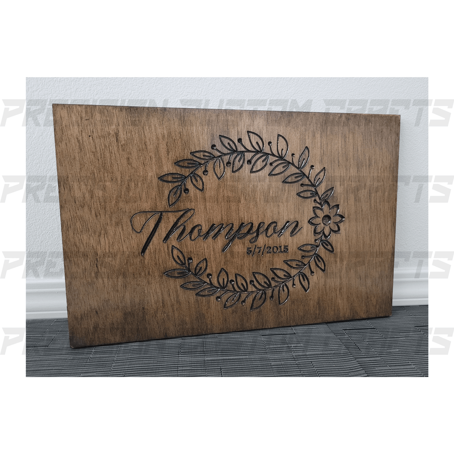 Last Name w/ Date - Leaves and Flower Carved Wood Sign - Precision Custom Crafts