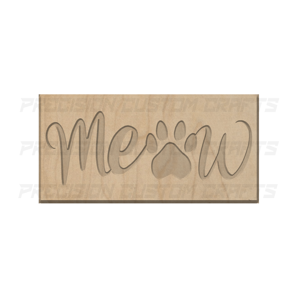 Meow Paw Print Carved Wood Sign - Precision Custom Crafts