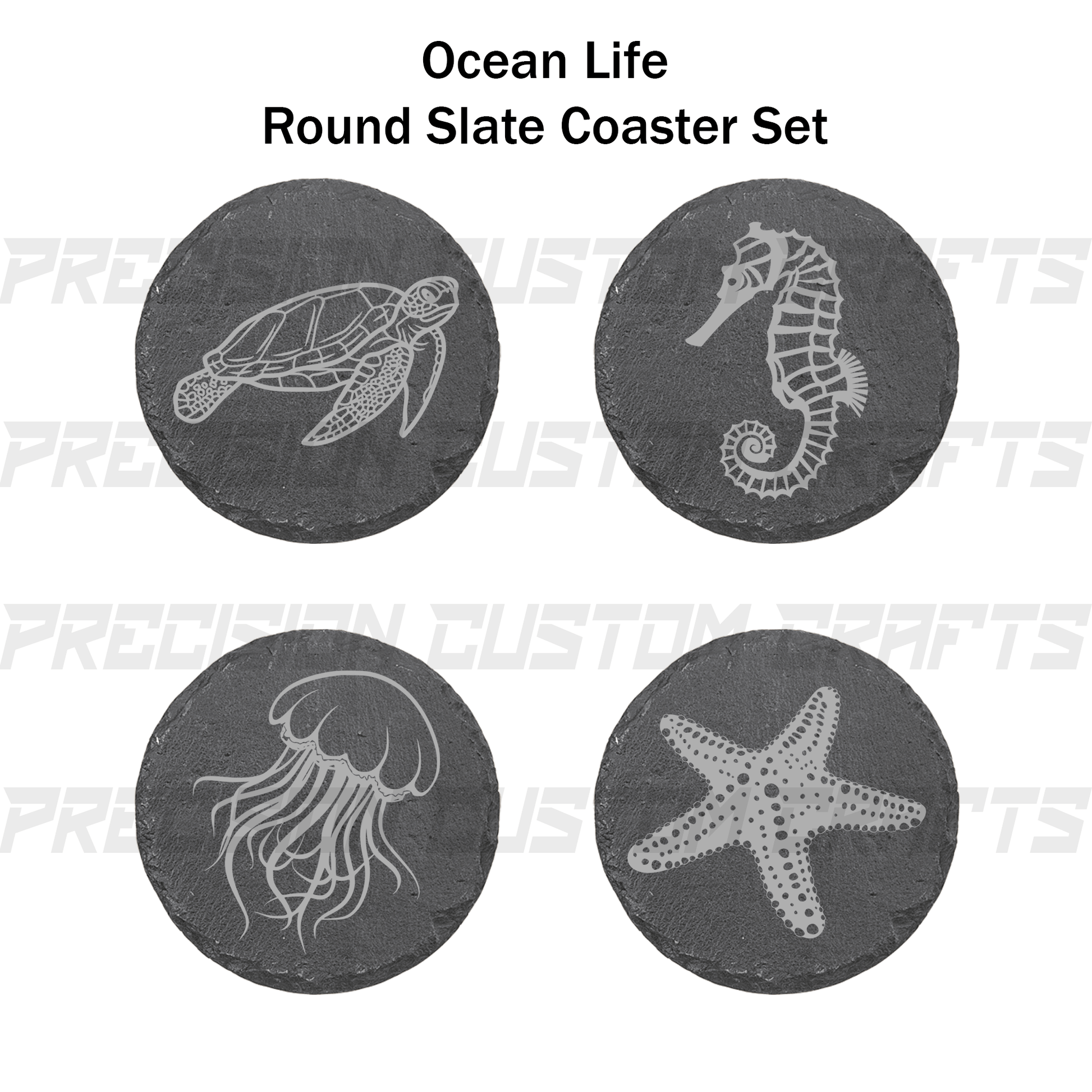 Ocean Life Coaster Set Bamboo or Slate (4 Pack) - Precision Custom Crafts