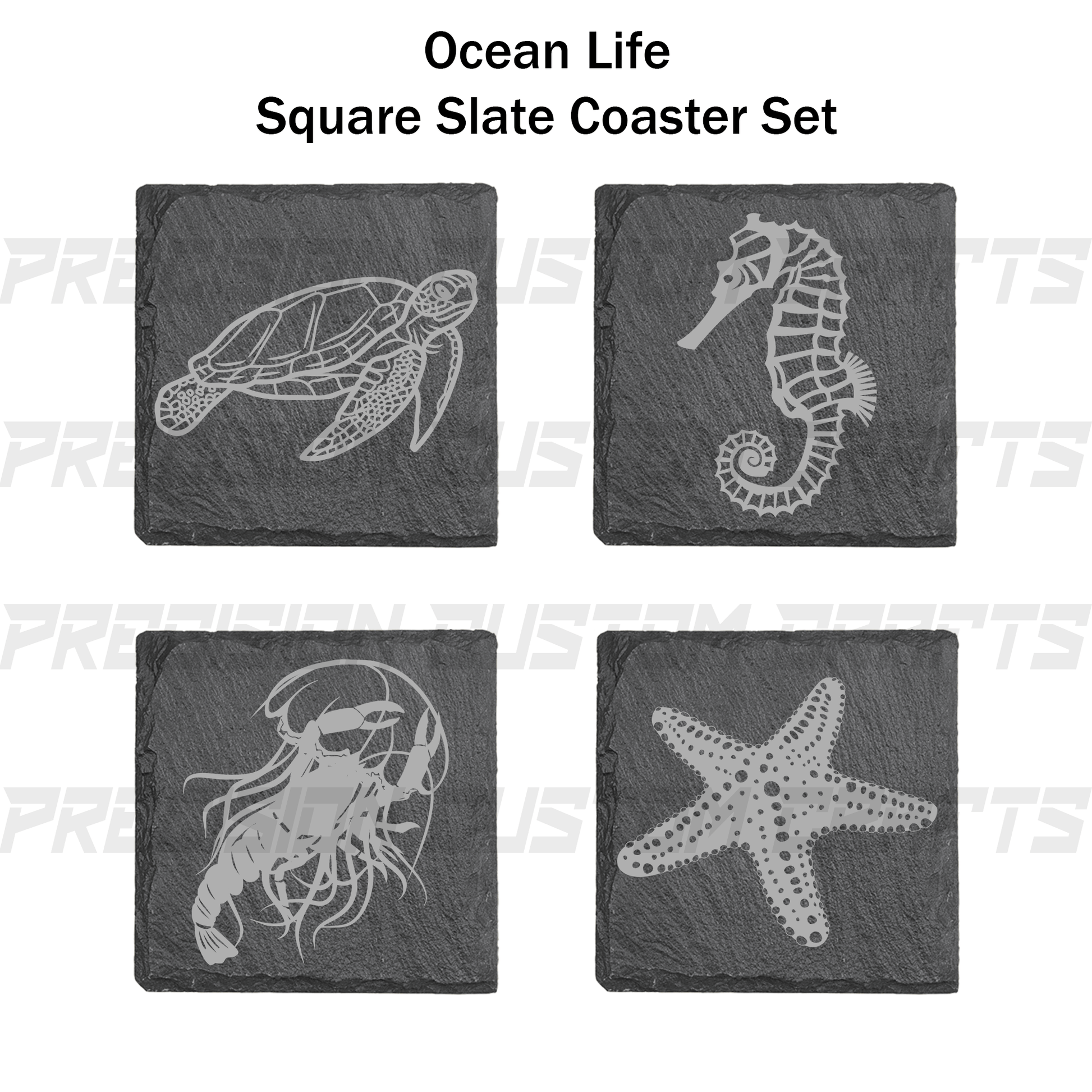 Ocean Life Coaster Set Bamboo or Slate (4 Pack) - Precision Custom Crafts