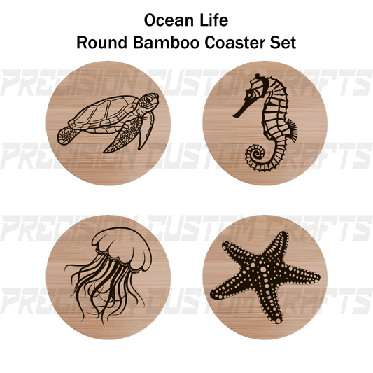 Ocean Life Coaster Set Bamboo or Slate (4 Pack) - Precision Custom Crafts