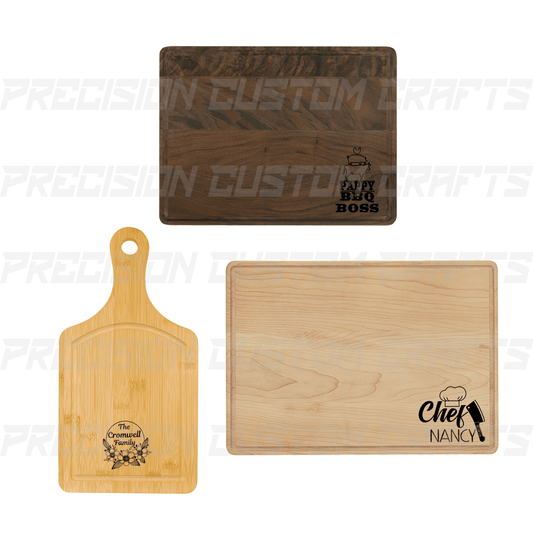 Personalized Cutting Boards Corner Image- Walnut, Maple and Bamboo - Precision Custom Crafts