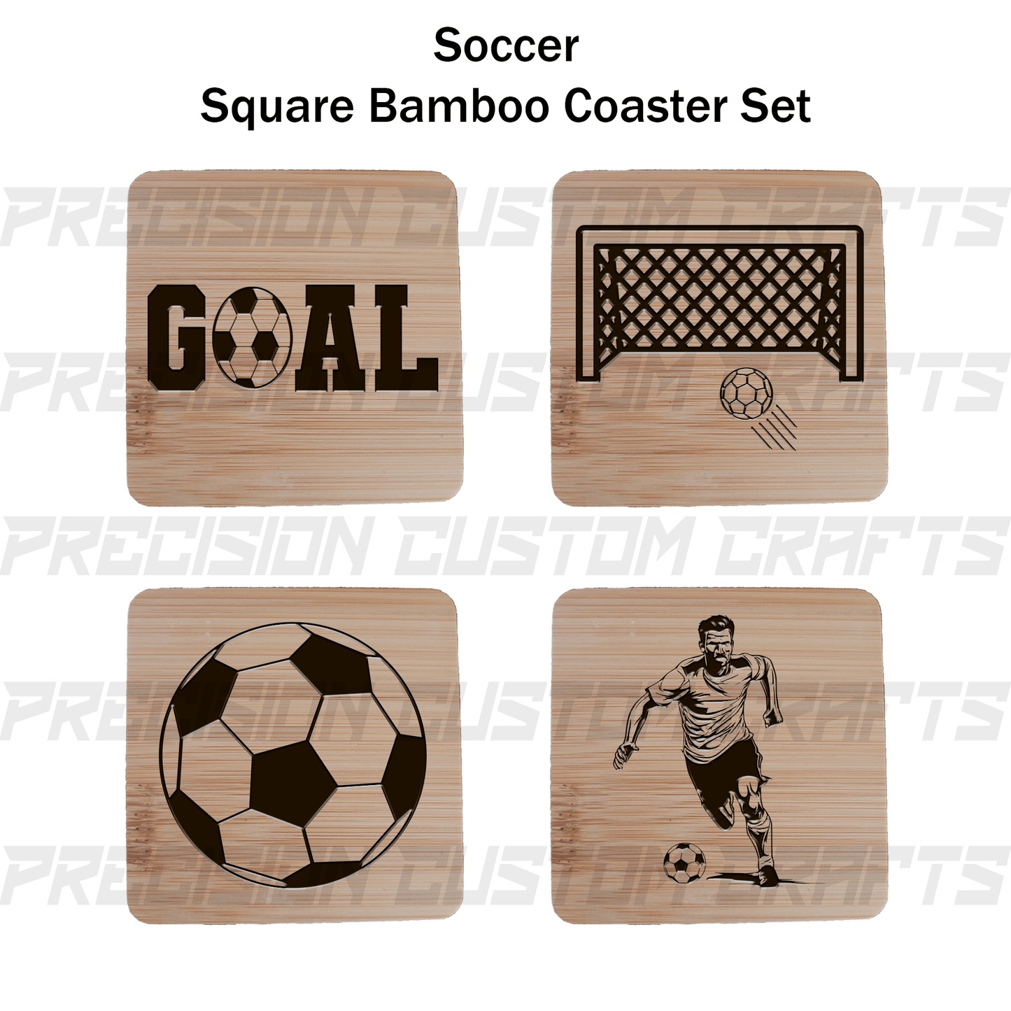 Soccer Coaster Set Bamboo or Slate (4 Pack) - Precision Custom Crafts