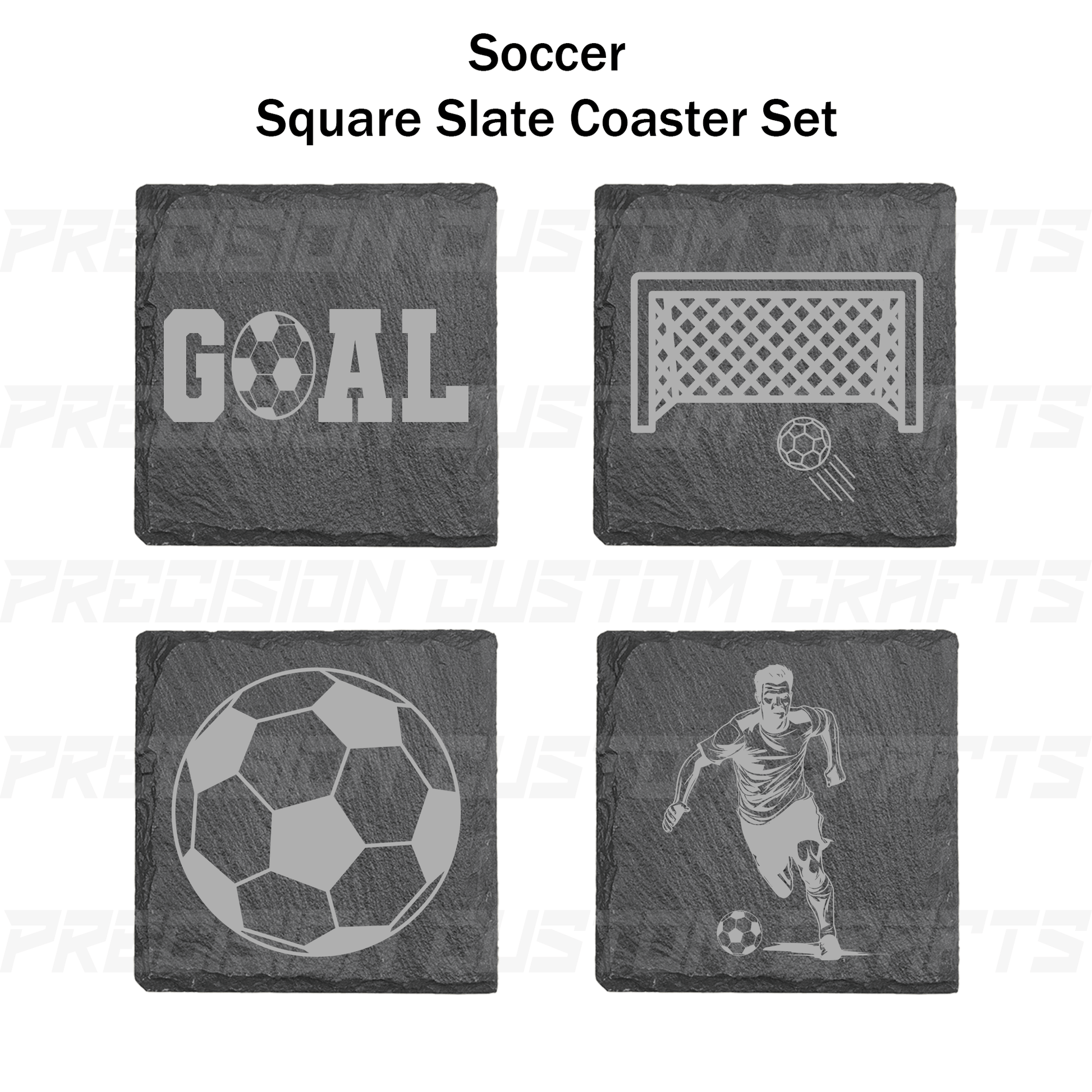 Soccer Coaster Set Bamboo or Slate (4 Pack) - Precision Custom Crafts