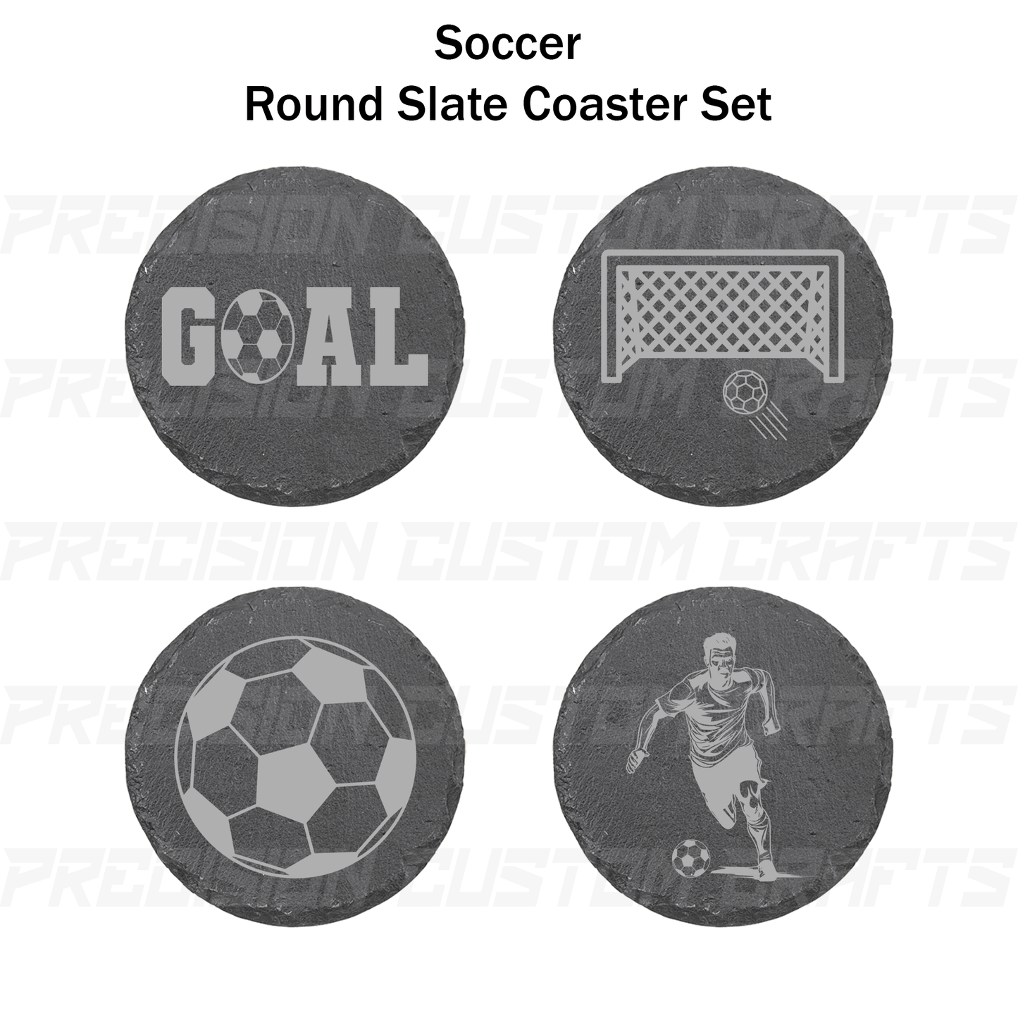 Soccer Coaster Set Bamboo or Slate (4 Pack) - Precision Custom Crafts