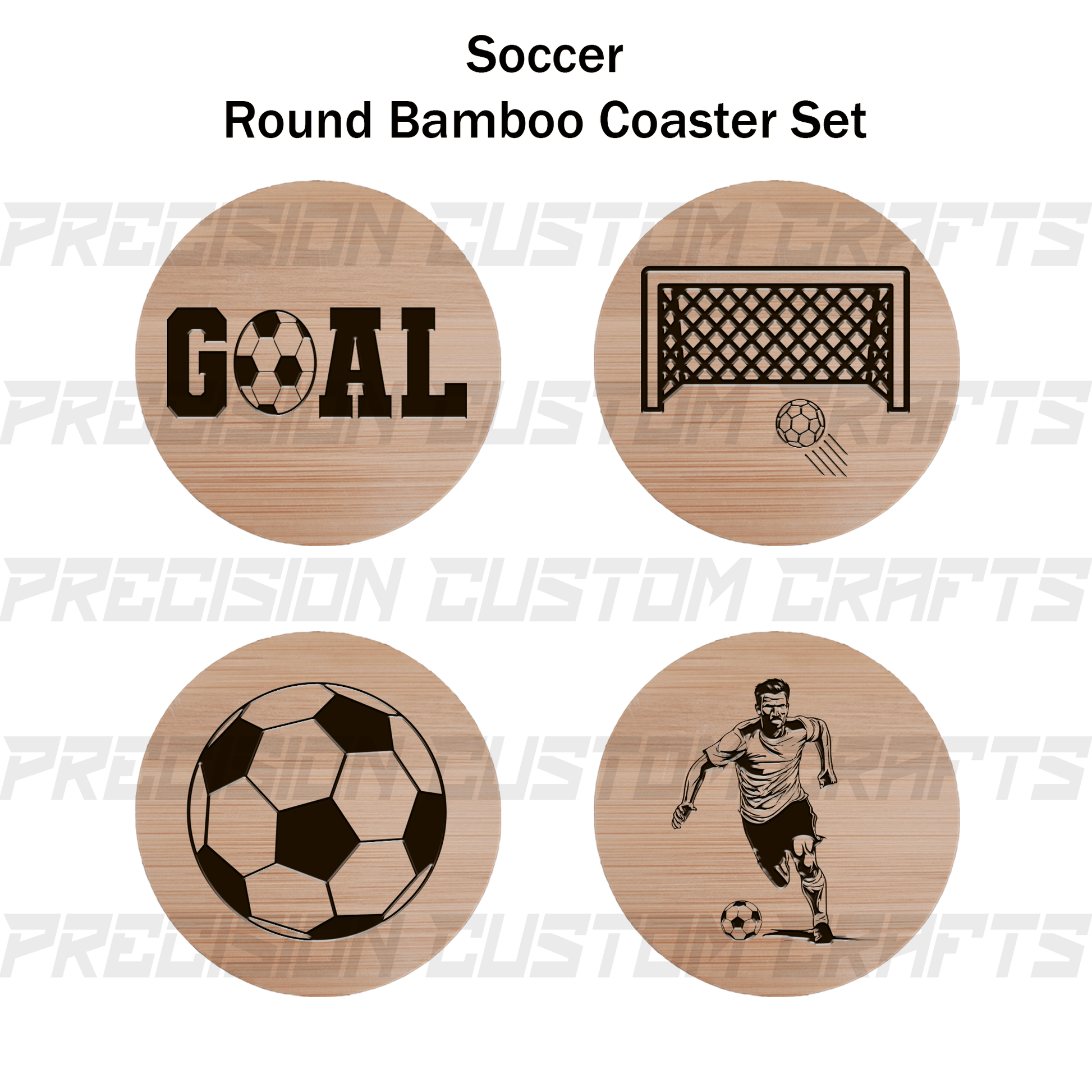 Soccer Coaster Set Bamboo or Slate (4 Pack) - Precision Custom Crafts