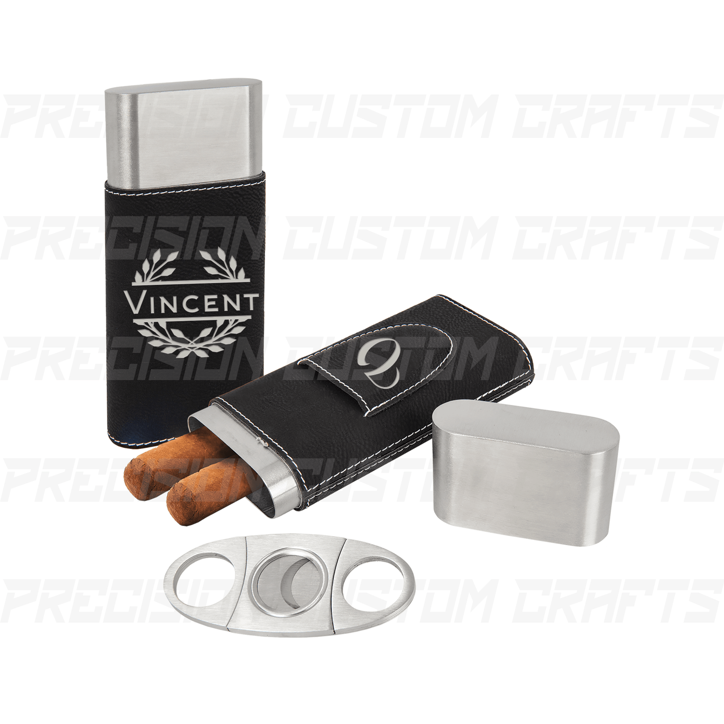 Stainless Steel Cigar Case with Cutter - Precision Custom Crafts