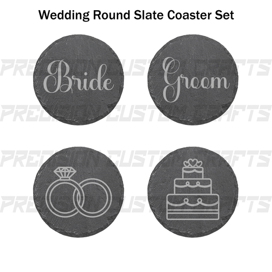 Wedding Coaster Set Bamboo or Slate (4 Pack) - Precision Custom Crafts